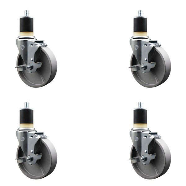 Service Caster 5'' Semi Steel Swivel 1-7/8'' Expanding Stem Caster Set with Brake, 4PK SCC-EX20S514-SSS-TLB-178-4 - main
